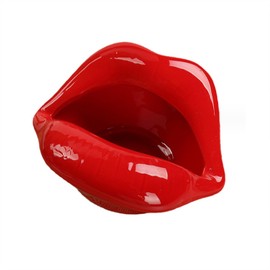 CAIRIAC - Soporte de cerámica para lápiz labial de labios rojos, adecuado para almacenar cosméticos, pinzas para el cabello, joyas como regalo para mujeres, cumpleaños y día de San Valentín (rojo oscuro)