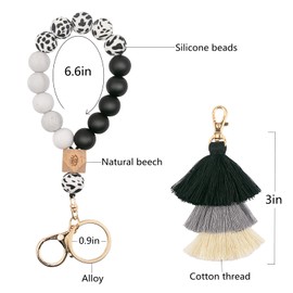 Bisanzoya Beaded Keychain with Tassel, Silicone Key Ring Bracelet, Cute Boho Car Key Chain Wristlet for Women (Beaded, Cows)