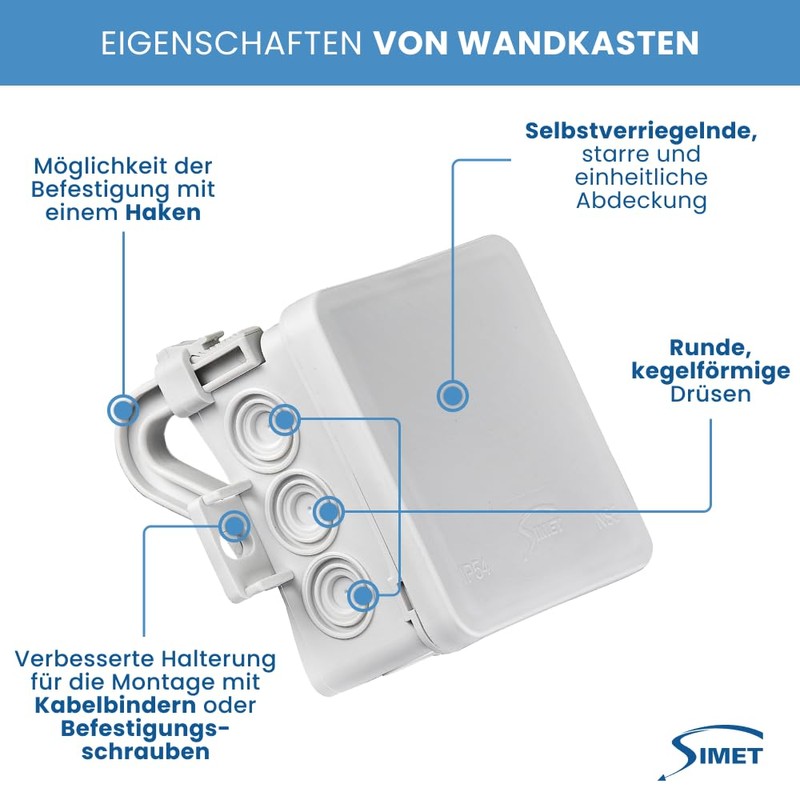 SIMET Junction box 90 x 135 x 40 mm, halogen-free,