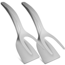Ciieeo 2 in 1 Grip and Flip Spatula Tong, Egg Spatulas, Multi-purpose Non-Stick Kitchen Grip And Flip Spatulas for Bread Fish Pancake Toast, Home Kitchen Cooking Tool (2Pcs/Grey)