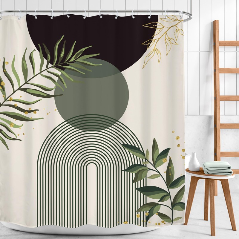 Dark Green Boho Shower Curtain 60Wx72H Black Green Modern Bohemian