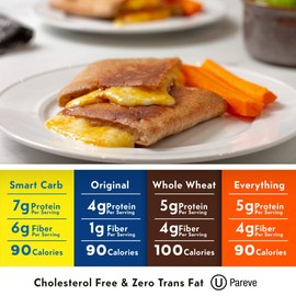 Toufayan Whole Wheat Smart Pockets Pita Bread | Low Sodium | Low Calorie | Vegan (3 Pack, 18 Pitas Total)