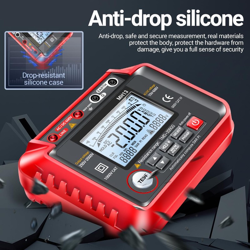 MH13 250V-2500V Digital Insulation Resistance Tester 1MΩ-200GΩ Megger Megohm Testing