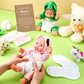 Seeloowy 17 Pcs Baby Shower Game Supplies for Blindfold Diaper Changing Baby Dolls with Blindfolds Diapers Baby Changing Diaper Race Game Set for Baby Shower(Brown Kraft)