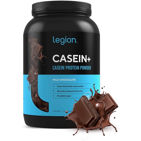 Legion Casein+ Chocolate Pure Micellar Casein Protein Powder - Non-GMO Grass Fed Cow Milk, Natural Flavors & Stevia, Low Carb, Keto Friendly - Best Pre Sleep (PM) Slow Release Muscle Recovery 2lb