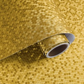 VaryPaper 15.7" x 78.7" Metallic Gold Contact Paper Peel and Stick Hexagon Gold Wallpaper for Kitchen Countertops Cabinets Waterproof Self Adhesive Vinyl Wrap Removable Textured Brass Wall Paper Roll