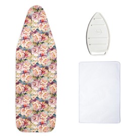 Encasa Homes Superior Ironing Board Cover - Wildflowers - Large 54"x15", Extra Thick 4mm Felt Pad, I Elastic Cord + Lock, Silicone Iron Rest, Mesh Cloth I Scorch Resistant I Washable