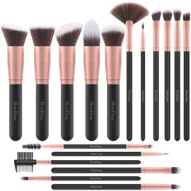 EmaxDesign Makeup Brushes 17 Pieces Premium Synthetic Foundation Brush Powder Blending Blush Concealer Eye Face Liquid Powder Cream Cosmetics Brushes Kit (Rose Gold)