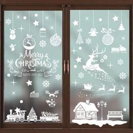 236Pcs Christmas Window Stickers Christmas Decorations Window Clings Reusable Double Sided Christmas Window Decorations PVC Static Snowflake Window Stickers, 9 Sheets