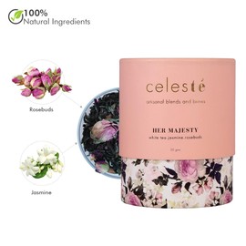 CelesTe Her Majesty, Jasmine Tea - Premium Blend of Jasmine and Rosebuds | 100% Natural Loose Leaf Tea (1.76 oz) (50gm) (20 Cups)