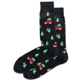 Hot Sox Men's Holiday Fun Crew Socks-1 Pair Pack-Cool & Funny Gifts, Christmas Tree (Black), 6-12