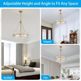 XINGQI Gold Chandelier Modern Farmhouse 6-Light 19.7" Water Ripple Glass Drum Chandeliers Height Adjustable Rustic Pendant Lighting Fixture for Dining Room Living Room Kitchen Island Bedroom