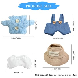 Labubv Clothes, 14-17cm Doll Clothes Accessories Suitable, with Denim Strap Pants+1Hat+1Sweater+1White Pants, for 14-17cm Labubv Doll Boy and Girl for Best Gifts (Not Including Doll)