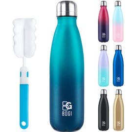 BOGI Insulated Water Bottle, 17oz Stainless Steel Water Bottles, Leak Proof Sports Metal Water Bottles Keep Cold for 24 Hours and Hot for 12 Hours BPA Free kids water bottle for School (Blue DBlue)