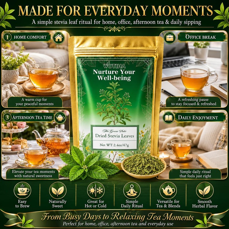 WOTIHA Dried Stevia Leaves, 100% Whole Natural Leaves, Zero Calorie