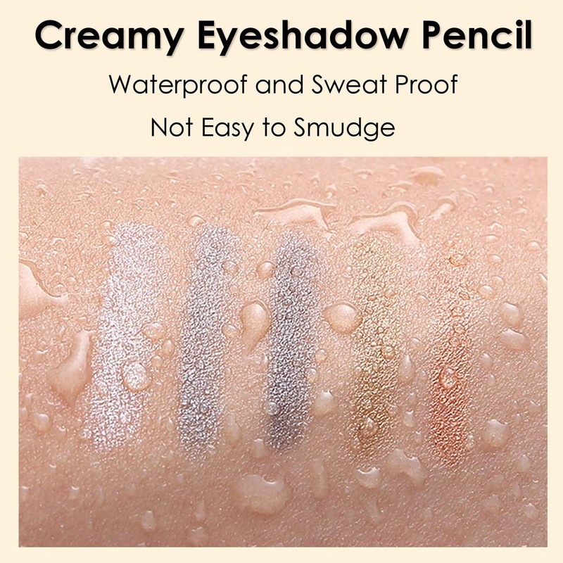 Waterproof Eyeshadow Pencil Creamy Long Lasting Eyeshadow Makeup (Silver)