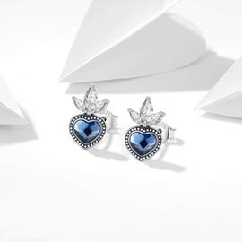 LOOVE Sterling Silver Crystal Heart Earrings for Women - Gemstone Heart Stud Earrings