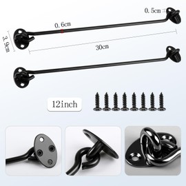 2PCS BMYUK Hook and Eye Latch Stainless Steel Gate Hook Cabin Hooks for Sliding Door Bedroom Bathroom Windows Gates Black(12 inch)