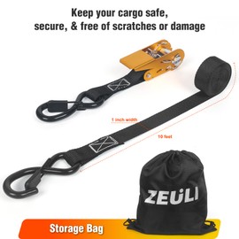 Zeuli Ratchet Straps Heavy Duty 4 Pack - 10 Ft - 1800 lbs Breaking Limit, Ratchet Tie Down Straps with Safety Lock S Hooks - Cargo Straps for Moving, Appliances, Motorcycle