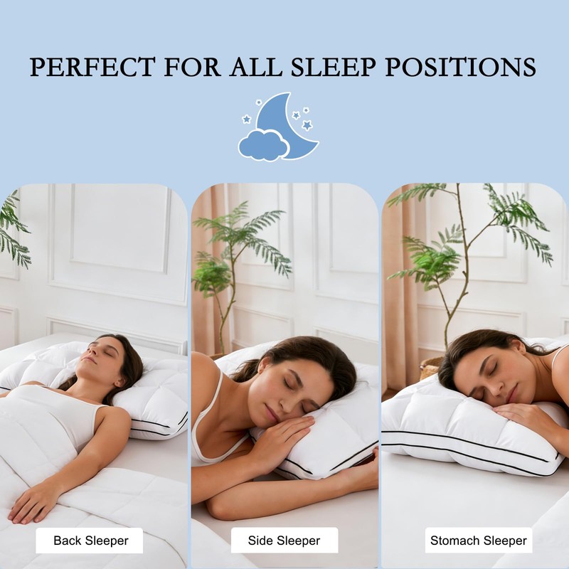 YOUR MOON Soft Support Pillow Queen Size, 100% Cotton Cover