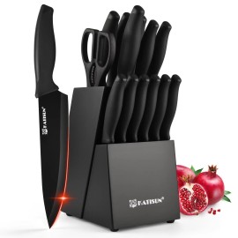 Kitchen Gift 15-Piece Black High Carbon Chef Steak Meat Cutting Knives Set with Inner Sharpener Shearscolor: Black