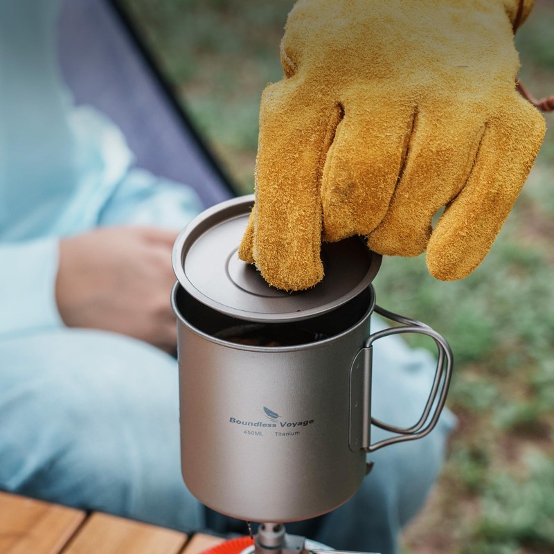 Boundless Voyage Single Walled Titanium Cup with Lid Folding Handle