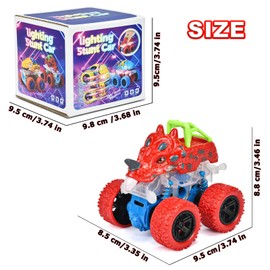 Dinosaur Toy Gift for 2 Years Old Boys, Pull Back Monster Truck Toy Car, 360° Stunt Car for 2-5 Years Old Toddler, Christmas Birthday Party Gift for 2-6 Years Old Toddler Boys (Red)