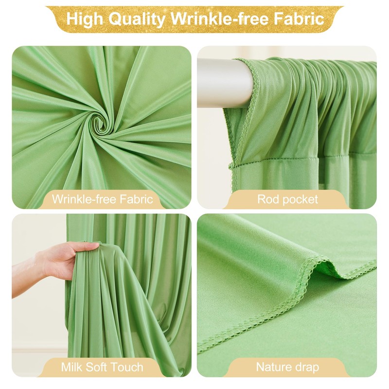 Sage Green Backdrop Curtain for Parties Wedding,4 Packs Wrinkle Free