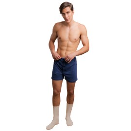 Cottonique Men's Latex-Free Drawstring Loose Boxer Short made from 100% Organic Cotton (2XL/3XL, Melange Blue)