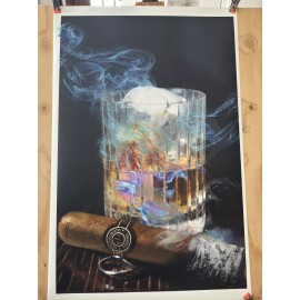 24 x 18- Montecristo Cuban Cigar with  Smoke and Ice