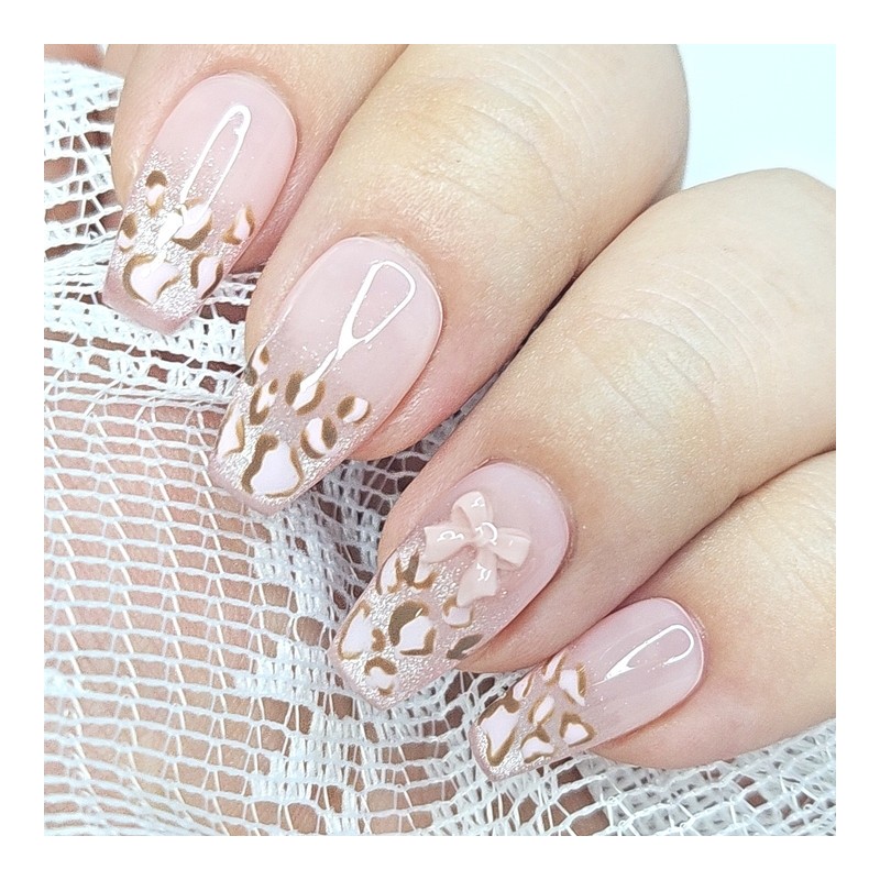 Pink Leopard Magnetic Homemade Nail Tips - Almond / 핑크