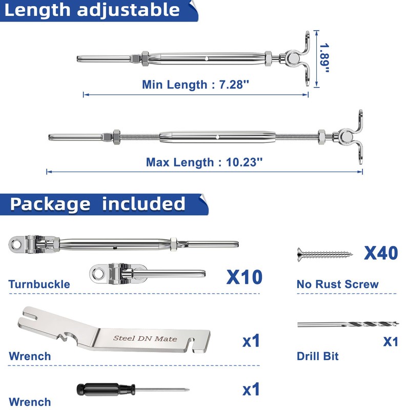 Steel DN Mate 10 Sets Cable Railing Kit Fit for
