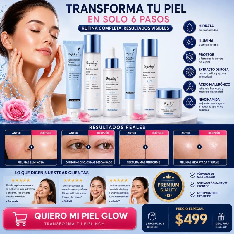 Kit Skincare Coreano 6 Pasos Glow Ácido Hialurónico Vogirlog