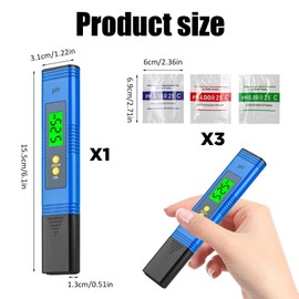 Digital pH Meter for Water 0.00-14.00 High Precision pH Pen Water Quality Tester Auto Calibration and Clear Display for Kitchen Household Drinking Water Pool Aquariums Laboratory (Blue)