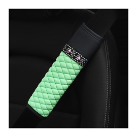 AICEL 2 Pcs Auto Seat Belt Cover, Sparkling Rhinestone Shoulder Strap for a More Comfortable Driving, Harness Pads Protect Your Neck, Accessories Compatible with All Cars and Backpack (Light Green)