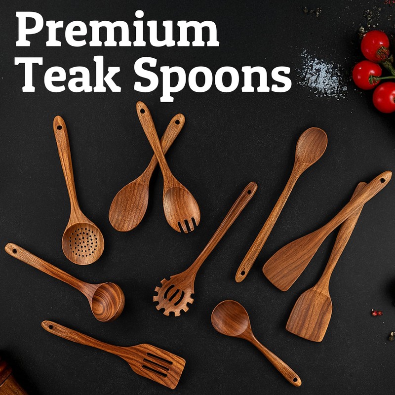 PriorityChef Premium Wooden Salad Servers - Handcrafted Teak Wood Spork