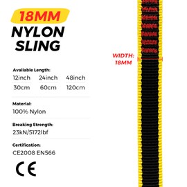 VFKENA 20MM Nylon Climbing Sling Runner 23KN CE2008/EN566 Rock Climbing Webbing Straps for Rock Climbing, Rappelling, Swing, Yoga Hammock etc (120cm/ 24inch |Single Unit)