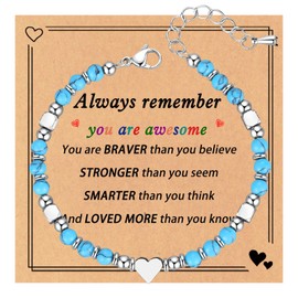 Turquoise Beaded Bracelets for Women, Adjustable Heart Bracelets for Womens, Blue Bracelets for Girls Jewellery Gifts for Teenage Girls Anniversary Christmas Presents Graduation Gifts for Her