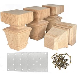Mysummer 4PCS 2 Inch Wooden Unpainted Furniture Legs with Mounting Plates Screws Solid Wood Furniture Feet Replacement for Couch Cabinet Sofa Dresser Ottoman TV Stand Bed Home (5cm/2inch)