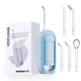 Irrigador bucal portátil inalámbrico con agua, 3 modos y tanque extraíble de 150 ml, 6 boquillas de chorro, resistente al agua IPX7