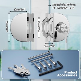 Ranbo Frameless Double-Sided Glass Door Lock,No-Drill,304 Stainless Steel, Suitable for 2/5''-1/2''(10mm-12mm) Sliding Glass Doors,Office Doors,Commercial Doors,Includes 3 Keys,Polished Chrome