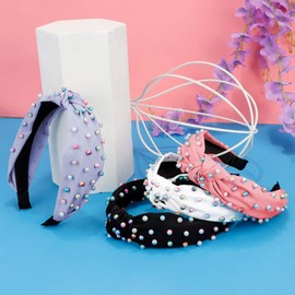 Jaciya Headbands for Girls Pearl Knotted Headband for Women 4 Pack Colorful Beaded Headband Knot Turban Hair Accessories