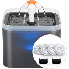AONBOY Fuente de agua para gatos, fuente ultra silenciosa para gatos de 2 litros, con luz LED, 4 piezas de filtro de carbono  2 piezas de esponja,