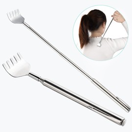 KUUQA 4 Pack Stainless Steel Telescopic Back Scratcher Extendable Back Massager Tool with Pocket Clip (Silvery)