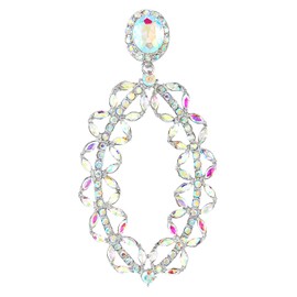 Art Deco Rainbow Rhinestone Crystal Cluster Oval Flowers Wreath Large Dangle Statement Earrings Earrings, Metal, Non-applicable