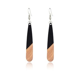ONLYJUMP Natural Wood Resin Bar Dangle Earrings for Women Boho Earrings Statement Earrings Geometric Bar Wooden Earrings (Black Teardrop)