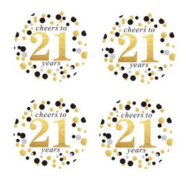 Shiningparty 2 Round 50 Pack of Cheers to 21 Years Label Stickers Birthday Party Sticker Labels 21st Birthday Party Favor Stickers 21st Birthday Party Decoration
