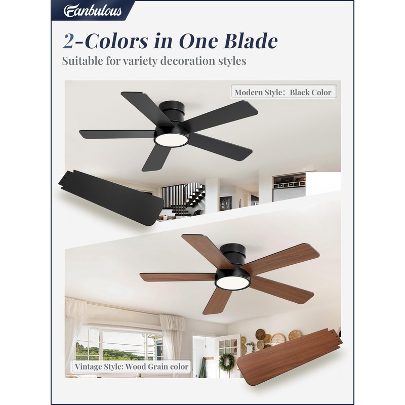 Fanbulous 42inch Ceiling Fan with Light and Remote Modern Flush