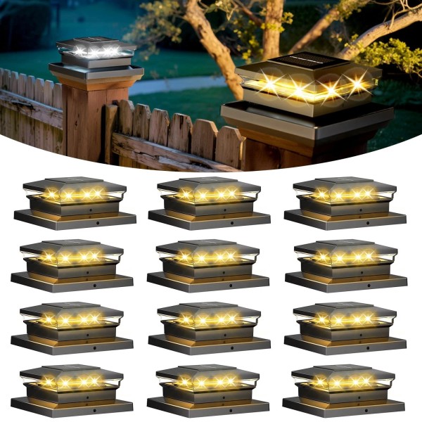 FEACORT Solar Post Cap Lights 12 Pack, Fence Post Solar