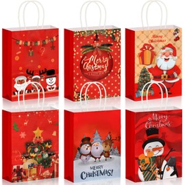 TIANDAOZUMU 30 PCS Christmas Gift Bags with Handles, 6 styles gift bags kraft paper bags, Christmas Bags for Gifts with Christmas Prints for Holiday Paper Gift Bags (6 Large,12 Medium,12 Small)